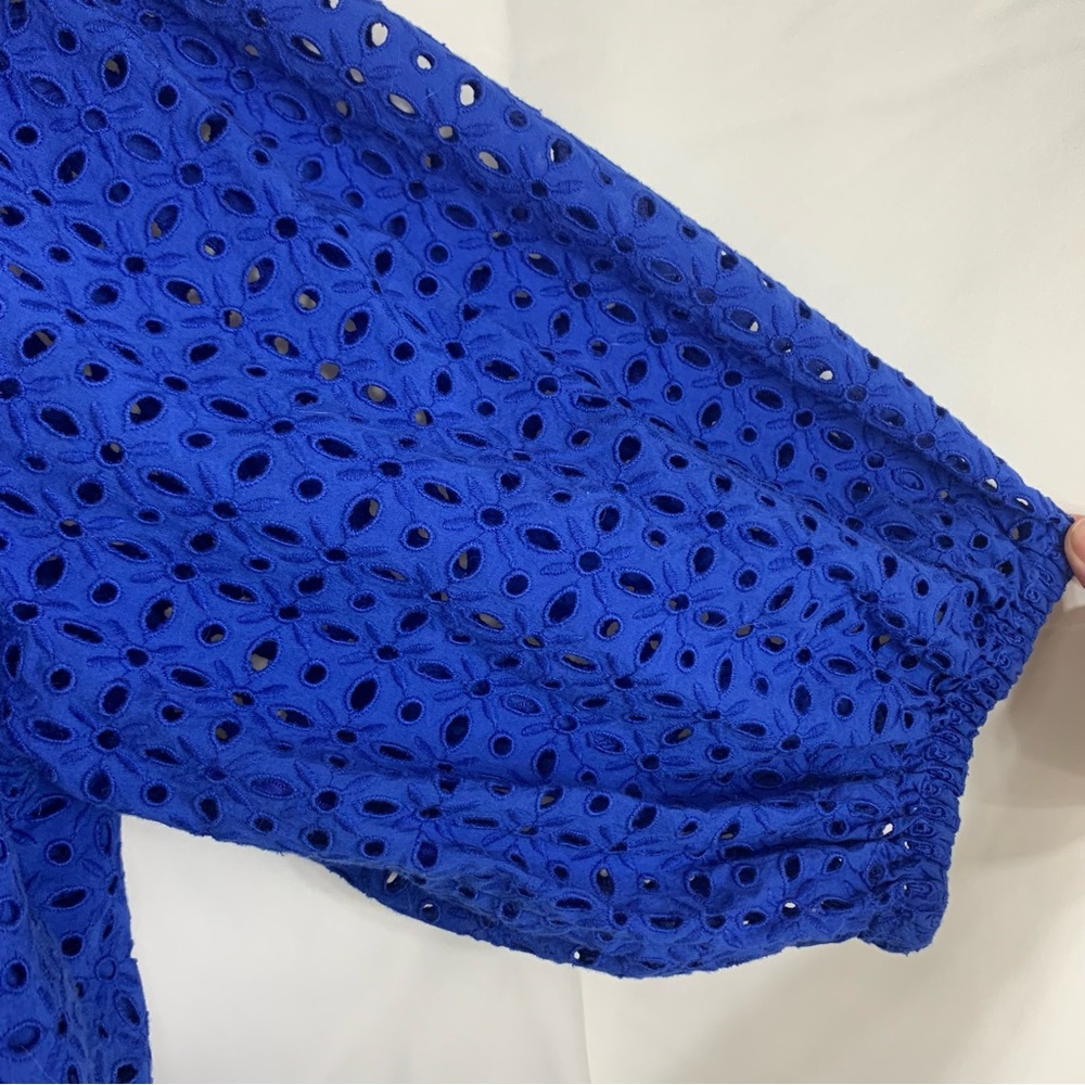 NWT Lauren Ralph Lauren Eyelet Cotton Button Blue Off The Shoulder Blouse, XL - Picture 5 of 13
